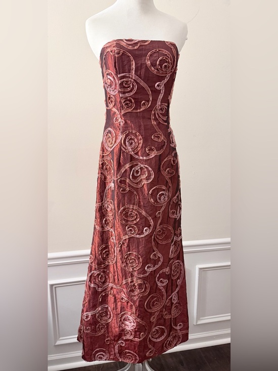 Jessica McClintock Dresses & Skirts - Jessica McClintock brownish red Maxi Dress strapless swirl ribbon vintage Y2K 6P